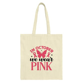 October We Wear Pink Tote Bag, Butterfly Ribbon Design Tote Bag, Breast Cancer Awareness, Gift Idea for Women, Support the Cause - Tawshia